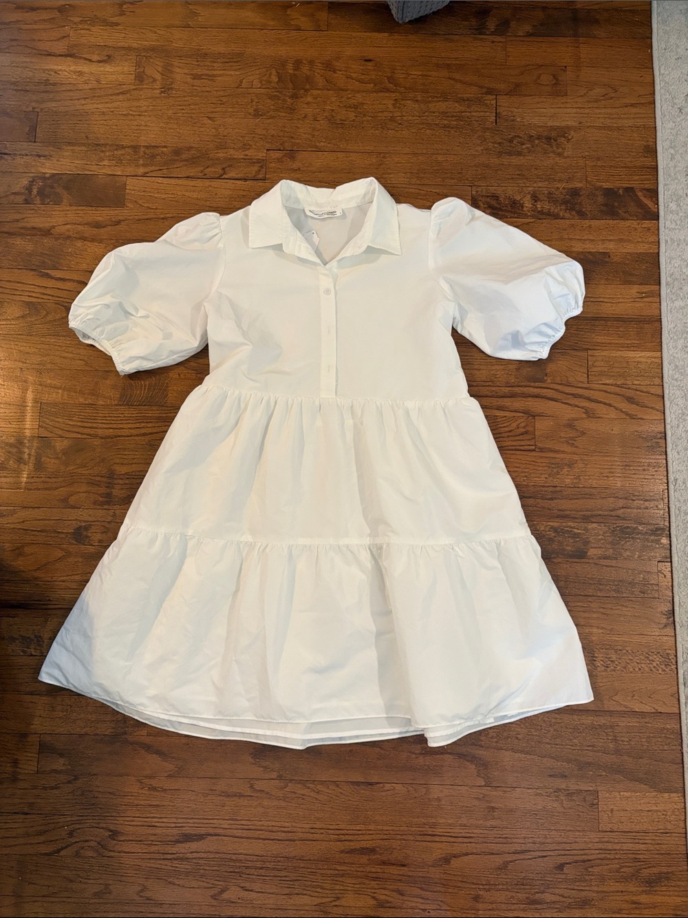 Amanda Uprichard White Puff-Sleeve Tiered Collared Dress